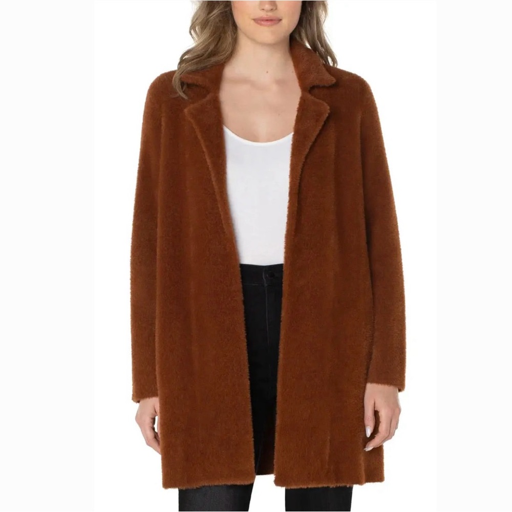 Liverpool Shacket Sweater Cardigan Brown Fuzzy XL